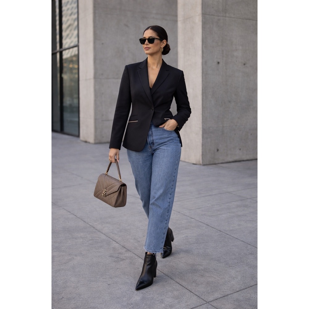 Veronica Beard Scuba Blazer Women Black Good Zipper Detail Tailored Jacket